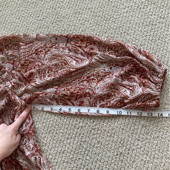 Gianni Bini Smocked Puff Sleeve Dress Square Neck Paisley Brown Size Large VEUC - Picture 8 of 12